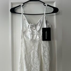 White Satin Top Bustier Lace Bodycon Dress